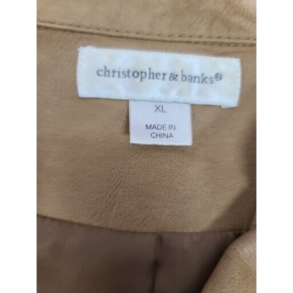 Christopher & Banks Women XL Vegan Faux Leather Tan Brown Sand Color Vest Pocket - Picture 5 of 7